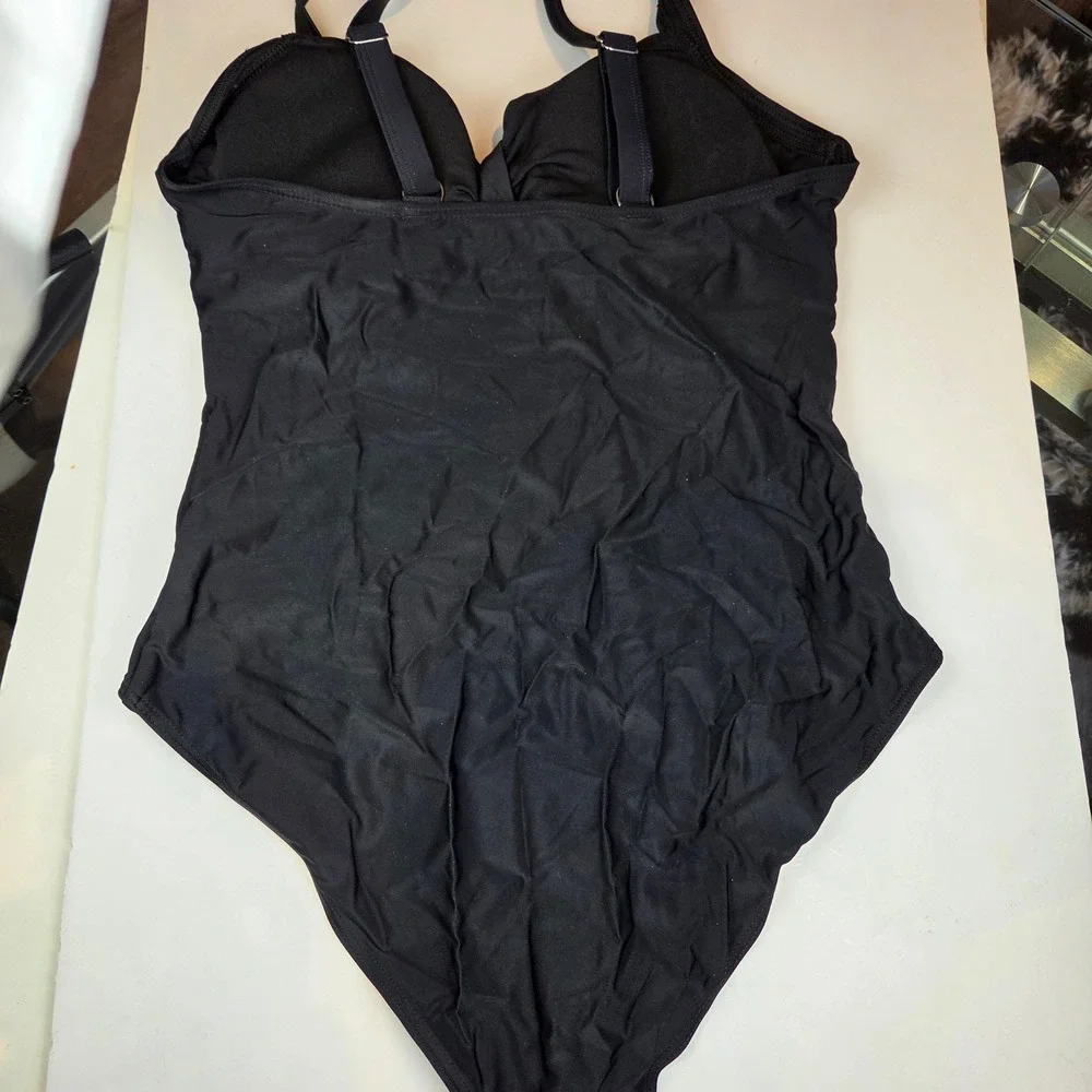 Tempt Me One Piece Womens XL Black Ruched Tummy‎ Control Sweetheart 008 NWT